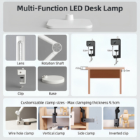 Lampe de bureau LED à clipser, 95 CRI, contrôle tactile, double source lumineuse, pliable, protection oculaire, intensité réglable, en métal, pour dessin, design, étudiant