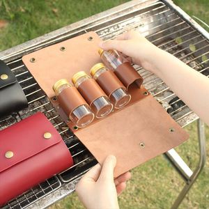 Camping Spice <b>Kit</b> PU Leather Spice Bottle Organizer Pouch Foldable Seasoning Holder for Travel & Picnic - Product Image 1