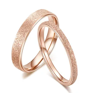 stainless steel rose gold frosted ring Women's silver elegant pearl sand Simple style women's ring Couple little finger ring