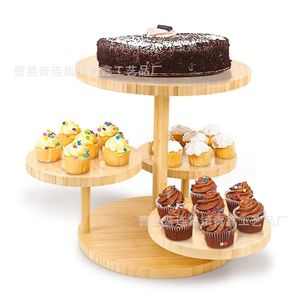Wooden Multi Tier Cake Stand <b>Round</b> Display Tray For Birthday Party Dessert Serving 3 Tier - Product Image 5