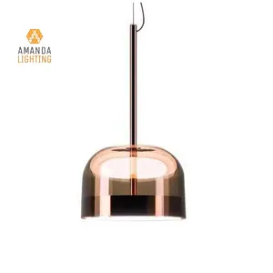 LED Contemporary Nordic European Rose Gold Pink Glass Pendant Lights For Hotel Restaurant Coffee Shop Gallery Decor