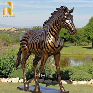 Металлическая скульптура животных в натуральную величину, латунная бронзовая садовая статуя зебры для продажи - Product Image 2