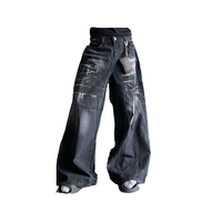Grande Promotion Jeans Denim Délavé Personnalisé Style Y2K Streetwear, Nouvelle Mode Jean Baggy Noir Hip Hop Homme Taille Moyenne Coupe Droite Qualité Supérieure