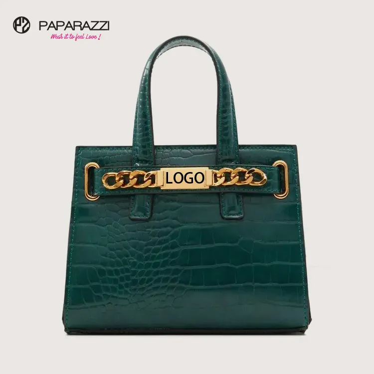 Paparazzi PA0407 New Design Metal Chain Faux Leather Croc Embossed Tote Bags Handbag For Women