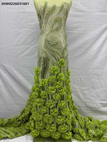 Tissu en dentelle de tulle brodé de fleurs 3D en strass et perles pour mariée, applique de luxe en maille perlée avec sequins