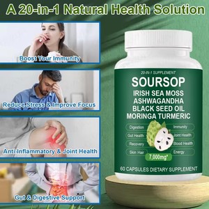 Capsules 20-en-1 <span class=keywords><strong>de</strong></span> Corossol, Mousse d'Irlande, Ashwagandha, Huile <span class=keywords><strong>de</strong></span> Nigelle, <span class=keywords><strong>Moringa</strong></span> et Curcuma <span class=keywords><strong>pour</strong></span> la Digestion, la Santé Intestinale et la Perte <span class=keywords><strong>de</strong></span> Poids - Product Image 3