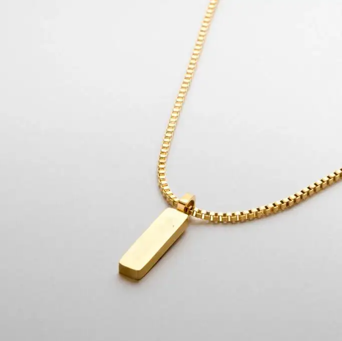 Inspire Jewelry Barato Venta al por mayor Hombres caja cuadrada Cadena 18K Chapado en oro Collar de cadena de eslabones de acero inoxidable con etiquetas de logotipo en blanco