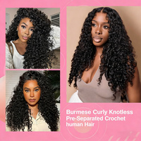 Extensions de cheveux humains Remy vierges bouclés birmanes, double tirage, sans nœuds, pré-séparées, réutilisables, micro-liens, couleur noir naturel