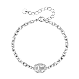 Pulsera de Acero Inoxidable 316L con Medallón Ovalado de Cruz para Hombre y Mujer, Cadena de Eslabones Texturizados con Diseño Religioso, Joyería Impermeable - Product Image 1