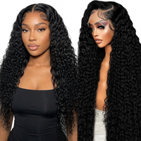 Perruque Lace Front Deep Wave en Cheveux Humains Indiens, Densité 250%, 255g, Pré-épilée, Dentelle HD Transparente, Ligne de Cheveux Naturelle, Trame de Cheveux