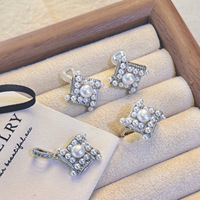 6-7mm Crêpe Géométrique Étoilé Ensemble Boucles D'oreilles Anneau Pendentif Perle & Shell Perles 14K Or Rempli Clip-On Dainty Trois Pièces Cadeau