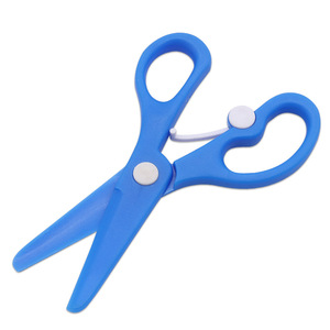 Student Scissors Plastic Spring-loaded Blue Straight Head For Home Use - Product Image 1