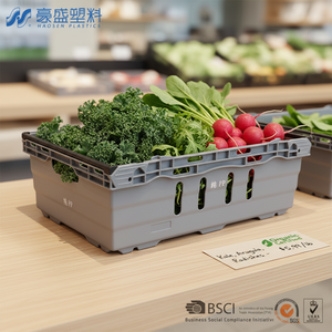 Bacs de rangement commerciaux en plastique maillé pour la cueillette des baies et des tomates, empilables, design peu profond, larges poignées latérales pour les mains gantées - Product Image 1