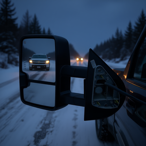 Rétroviseur de remorquage Chevrolet GMC chauffant électriquement avec clignotant LED et éclairage de conduite, système d'éclairage manuel pour camion, en plastique noir - Product Image 2