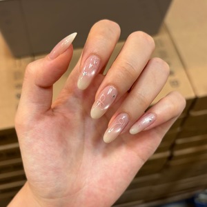 <span class=keywords><strong>Uñas</strong></span> Postizas de Matcha Vainilla con Diseño de Ojo de Gato, Estilo Dulce, Hechas a Mano, con Detalles <span class=keywords><strong>en</strong></span> <span class=keywords><strong>Amarillo</strong></span> Crema y Estilo Francés - Product Image 1