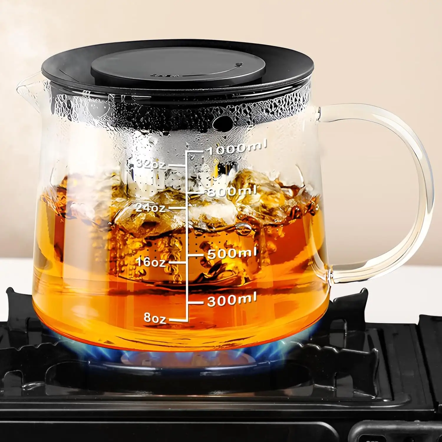 Bouilloire à thé transparente en borosilicate théière en verre théière avec infuseur amovible en acier inoxydable pour le camping