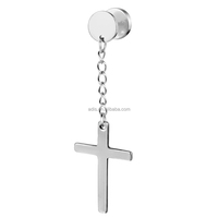 Pendientes de Acero Inoxidable Clásicos con Colgante de Cruz para Mujer, Joyería, Aretes Tipo Túnel