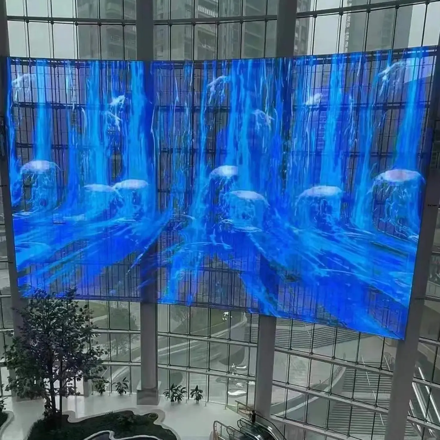 Rèm cửa sổ quảng cáo xem qua độ sáng cao đầy đủ màu sắc thủy tinh trong nhà trong suốt Màn hình hiển thị LED pantalla