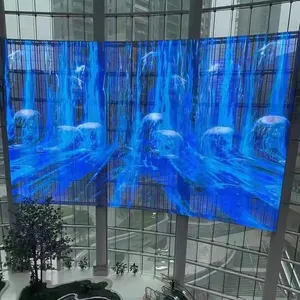 カーテンウィンドウ広告シースルー高輝度フルカラーガラス屋内透明LEDディスプレイスクリーンPantalla