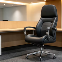 Chaise de bureau moderne ergonomique à dossier haut pour dirigeant, avec accoudoirs réglables, pivotante, confortable, en cuir PU, base en acier, pour manager