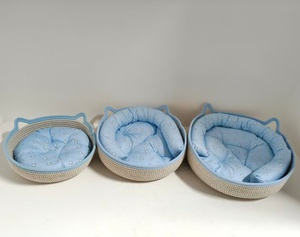 Panier rond en corde <span class=keywords><strong>de</strong></span> coton tissé avec tapis Décoration intérieure Panier en corde <span class=keywords><strong>de</strong></span> coton doux et sûr Utilisation toute saison - Product Image 4