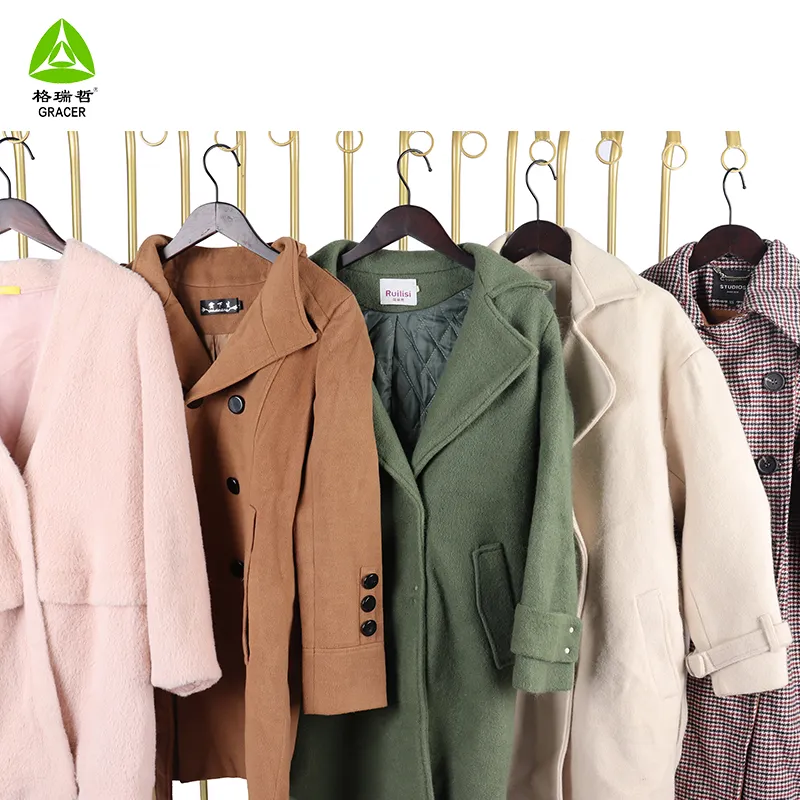 Good Quality Europe Used Clothes Long Worsted Coat Used Brand Clothes For Woman