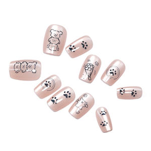 <span class=keywords><strong>Faux</strong></span> <span class=keywords><strong>ongles</strong></span> à porter style Ins, motif chiot de dessin animé mignon rose nude, effet œil de chat, vente en gros - Product Image 4
