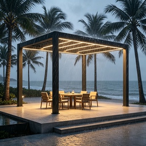 sun rain wind triple control motorized louver patio shade aluminum outdoor kitchen gazebo modular expandable large span <b>frame</b> - Product Image 4