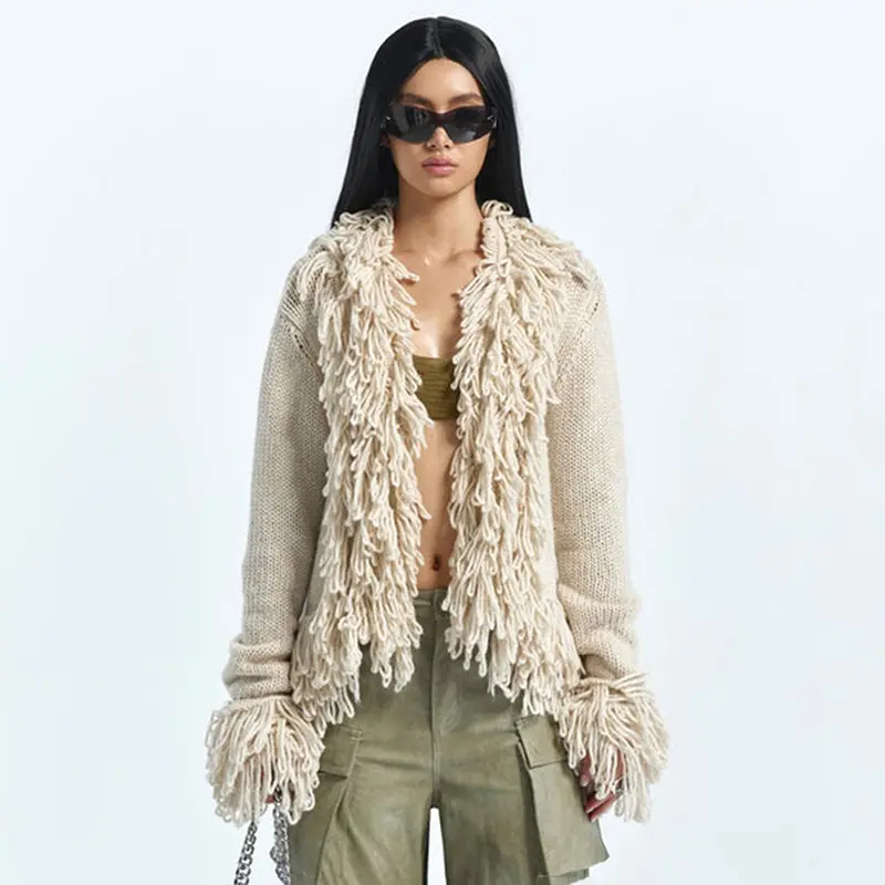 OJW083235 2023 winter womens fall sweater tassel warmly knitted women's jackets coats for ladies