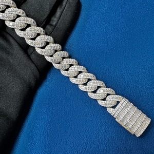 Calidad Premium 15MM VVS Moissanite redondo y Baguette diamante estilo Hip Hop joyería pulsera cubana disponible para cantidad a granel - Product Image 3