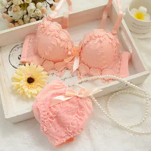 Set Celana Dalam Bra Renda Kustom Pakaian Dalam Bra Bordir Push Up Lucu dan Set Celana Dalam untuk Wanita Gadis Cantik