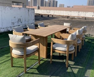 Hot Bán Phong Cách Hiện Đại Tự Nhiên Ăn Uống Ngoài Trời Đặt Gỗ Tếch Ngoài Trời Bàn Ăn Đặt <span class=keywords><strong>6</strong></span> Ghế - Product Image 2