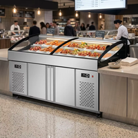 Congélateur commercial à double température de 2,0 m, 2 niveaux, avec éclairage LED, en acier inoxydable, pour supermarché et buffet