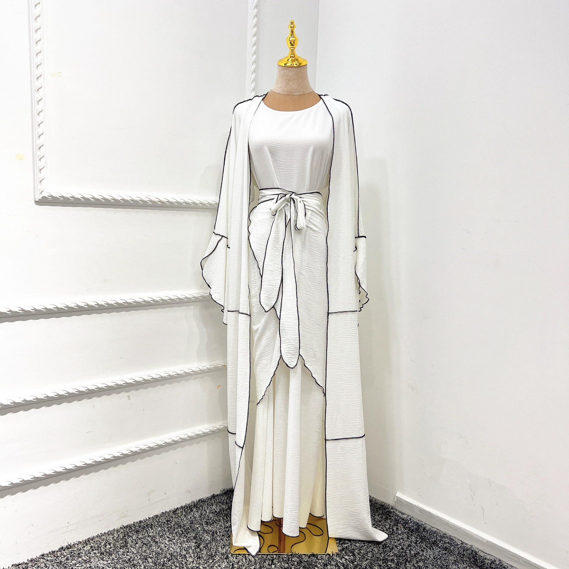 X241 Three-Piece Women's Dress Set - Modest Fringed Abaya