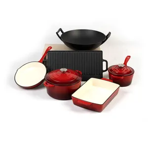 Jerman Set peralatan dapur besar besi cor peralatan masak besi cor Oven Belanda Enamel Set peralatan masak panci panas casserole