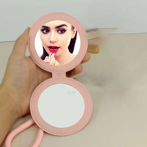 Miroir de poche <span class=keywords><strong>double</strong></span> face en cuir PU Love Fur Ball, miroir rond portable - Product Image 5