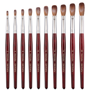 Pinceau à poudre acrylique pour ongles avec manche en bois rouge, 50% poils de Kolinsky, logo personnalisé, pinceau professionnel pour manucure et nail art en salon - Product Image 1