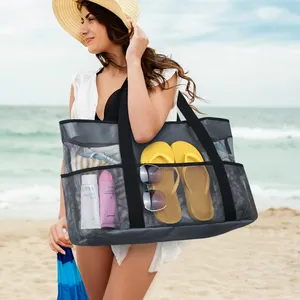 Custom summer shoulder tasche frau stylish beach tote bag With Pockets sublimation canvas supplier for the tas kanvas beach bag