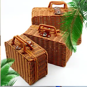 手工野餐手提箱藤条篮子藤条储物箱编织手提箱藤条行李箱