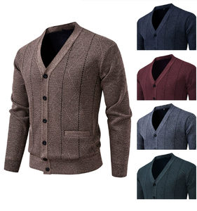 Suéter Casual de Felpa, Cárdigan Tejido para Hombre, Cuello en V, Estilo para Papá de Edad Media, Cárdigan Tejido - Product Image 1