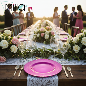 Assiettes de présentation décoratives en verre de 13 pouces, motif rayures magenta, fuchsia, rose vif, <span class=keywords><strong>rouge</strong></span> rosé, pour événements, mariages et fêtes - Product Image 4