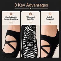 Chaussettes de Pilates noires personnalisables avec logo, à sangles croisées, coupe basse, antidérapantes pour la danse, le fitness, le yoga et la barre, pour femmes