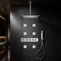 Grande Douche Moderne pour Appartement, Pommeau de Douche Multifonction Encastré, Finition Chrome Poli, Panneau Arrière Doux Effet Pluie, Céramique, Hôtel