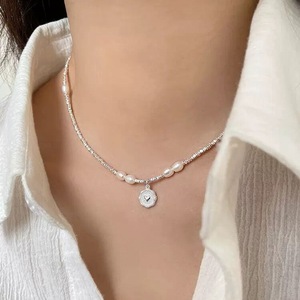 สร้อยคอหัวใจมุกสีเงิน S925 เงินสเตอร์ลิง สร้อยคอคลาวิเคิล เครื่องประดับสำหรับผู้หญิงสวมใส่ทุกวัน - Product Image 1