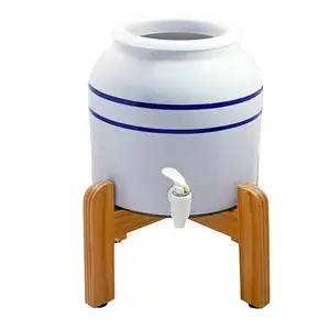 Keramik wasser krug Porzellan Dispenser mit Holz Zähler Stehen, Blau Gestreiften