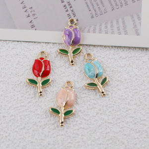 Pendentif en alliage en forme de tulipe rose, rouge, bleu, violet, pour la création de bijoux DIY, accessoires pour boucles d'oreilles et bracelets - Product Image 1
