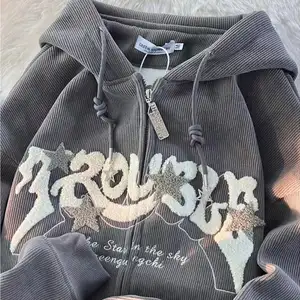 Heren Geprint Patroon Gesneden Zoom Zakloze Bedrukte Oversized Reliëf Katoenen Sweatshirt Custom Logo Heren Hoodie