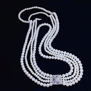 Hoge Kwaliteit Multi Rij Pearl Chain Trendy Natuurlijke Zoetwater Witte Parel Ketting Sieraden Vrouwen Kanaal Ketting Parel