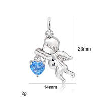Charme en argent sterling 925 avec zircone, petit ange, 12 pierres de naissance, cœur, petit pendentif pour collier et bracelet