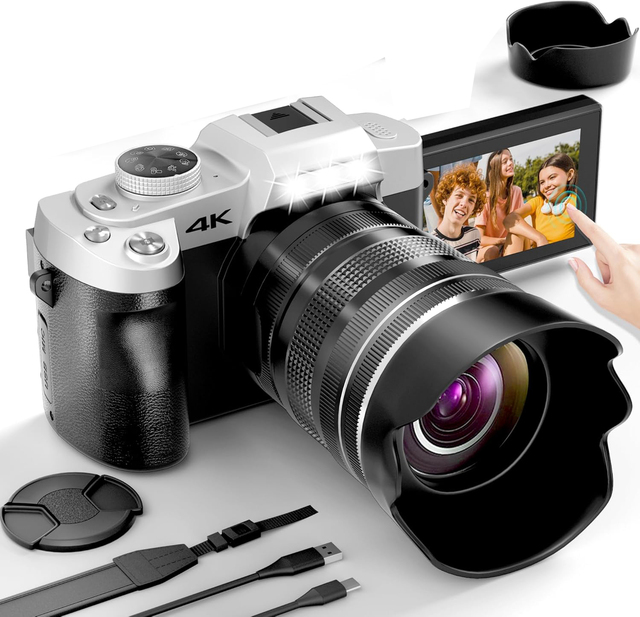 12X Optical Zoom 4K Camera 75MP  3.0" HD IPS Touch Screen Self-Timer & Burst Digital Cameras